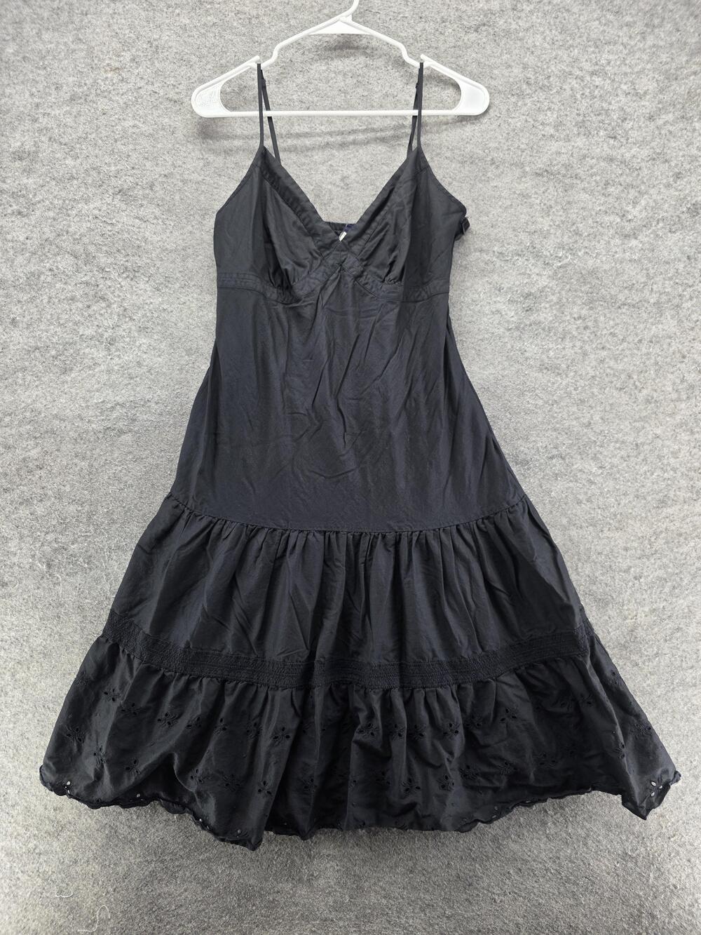 GAP Dress Womens 10 Black Sundress V-Neck Strappy Sleeveless Lined Ruffle Midi